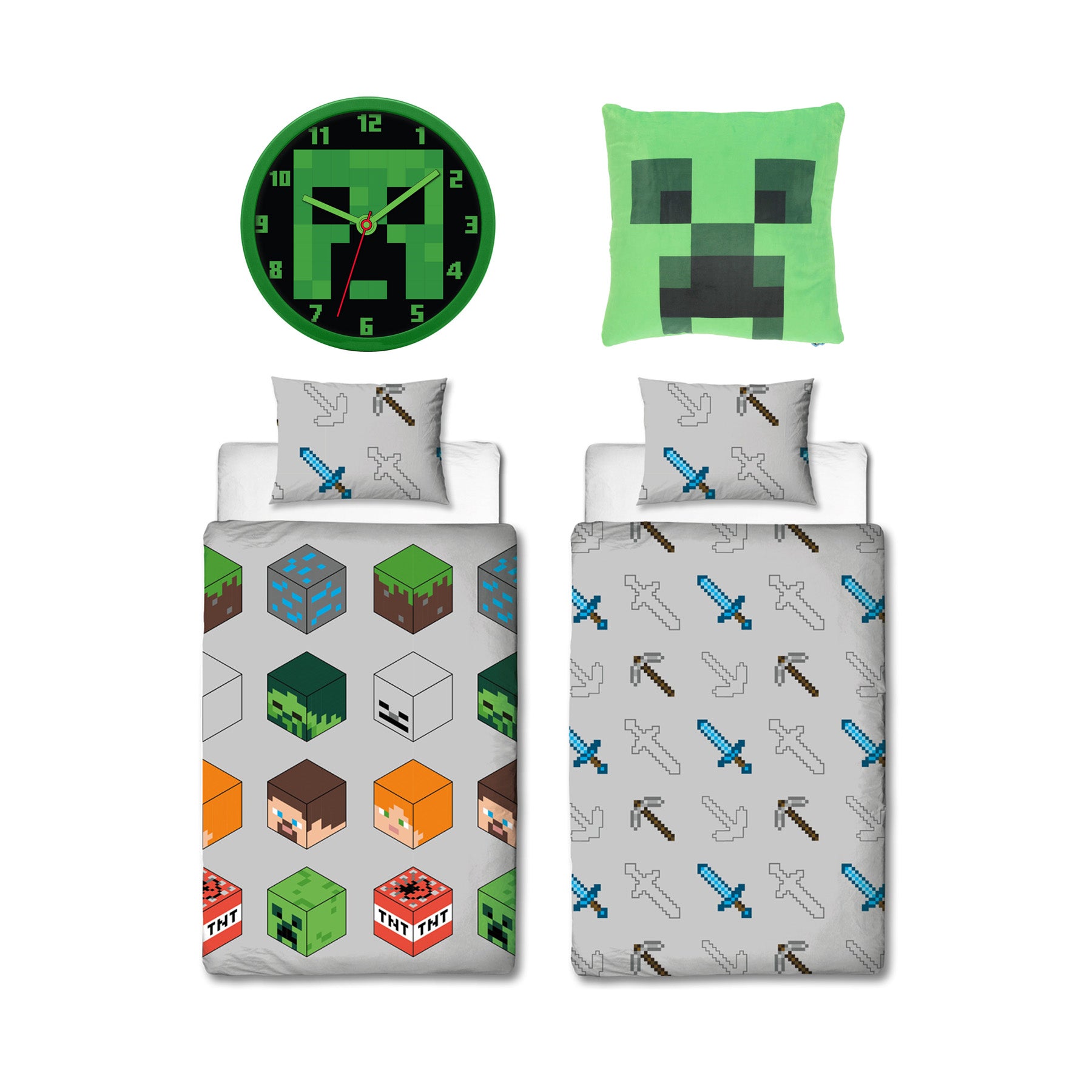 Spiderman Jumpsuit Kids - Minecraft slaapkamerset; dekbedovertrek, kussen en klok