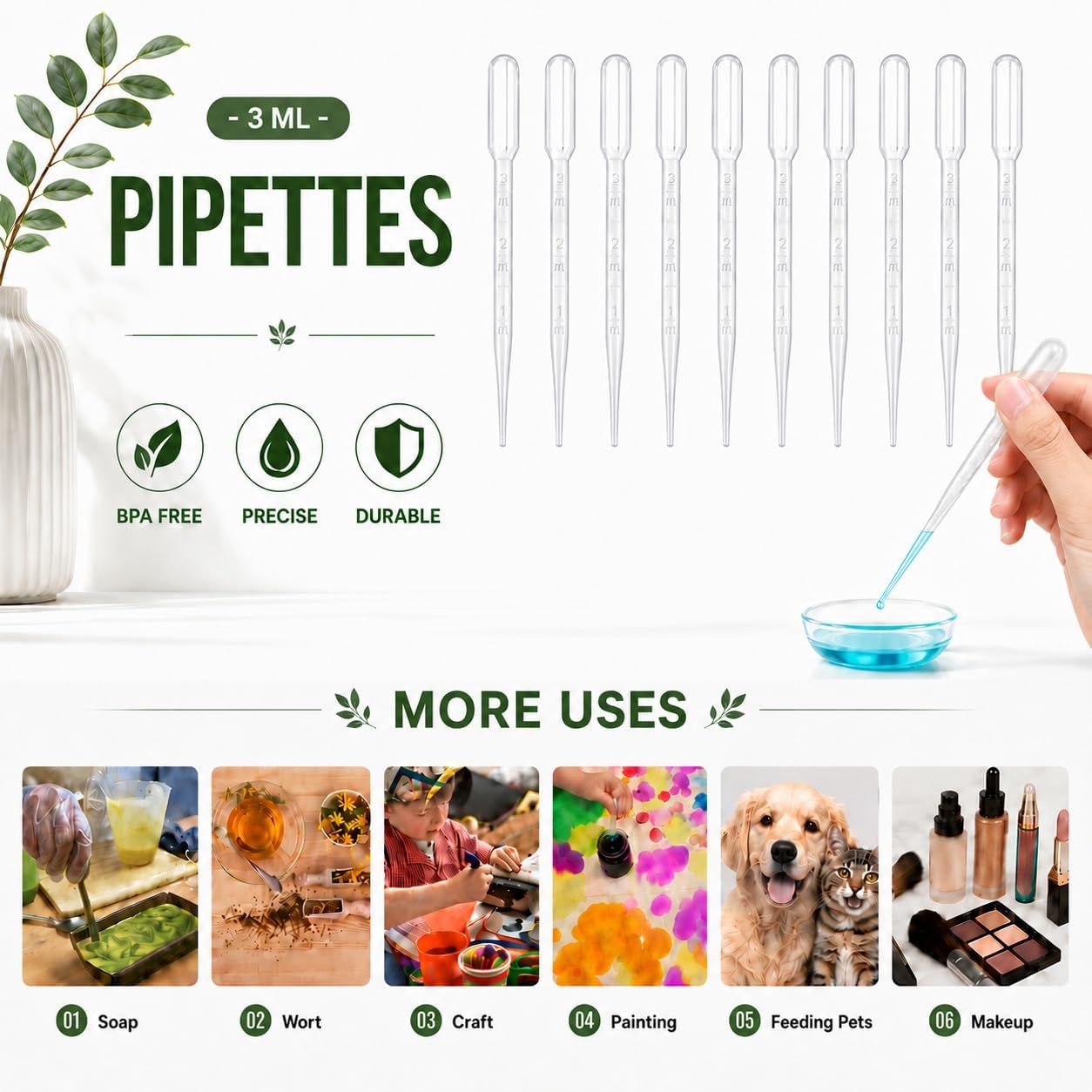 Party Supplies - 3ml Disposable Plastic Transfer Pipettes for