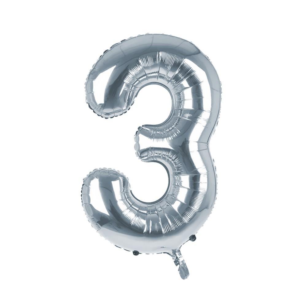 Party Supplies - Cijfer Ballon '3' Zilver (100CM)