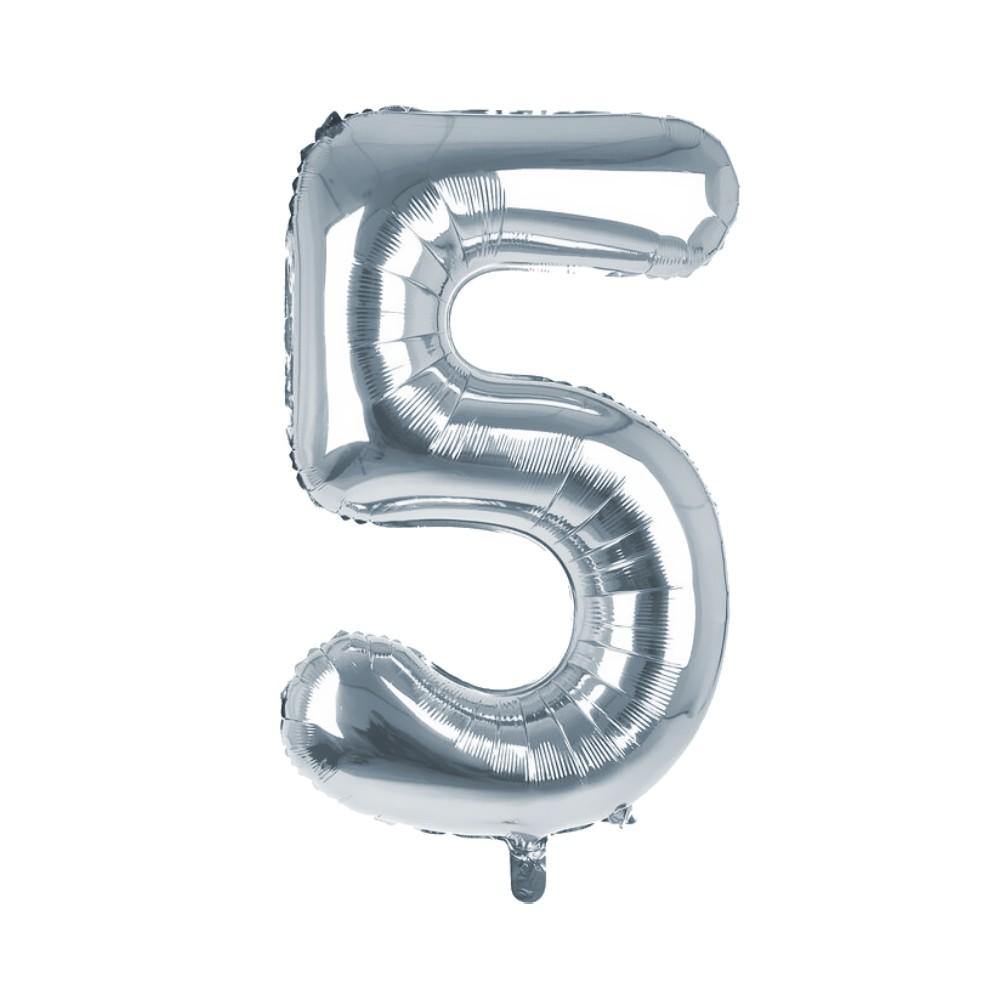Party Supplies - Cijfer Ballon '5' Zilver (100CM)