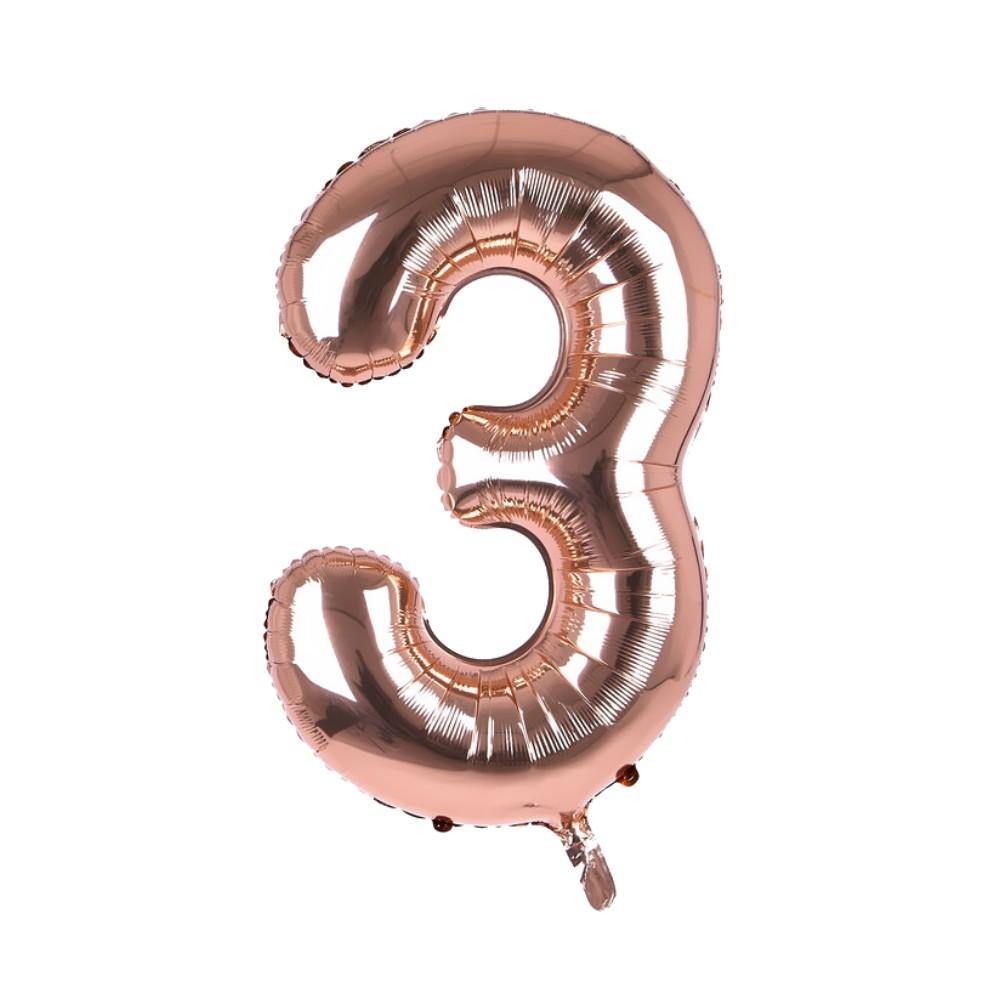 Party Supplies - Cijfer Ballon '3' Rosé (100CM)