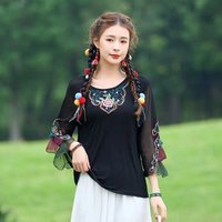 T-shirt Embroidered Summer Rou - Medieval Renaissance Dress Women review and price