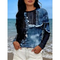 Women T‑shirt Denim Texture Pa - Medieval Renaissance Dress Women review and price